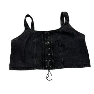 wild fable Black Denim Lace-Up Crop Tank